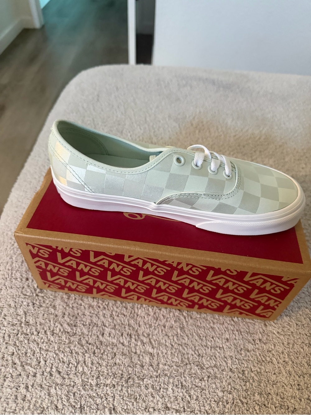 Vans Checkerboard Lace-Up Sneakers in Light Green and White